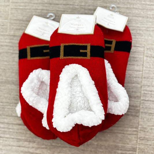 Women's Santa Belt Sherpa Slippers Red/White