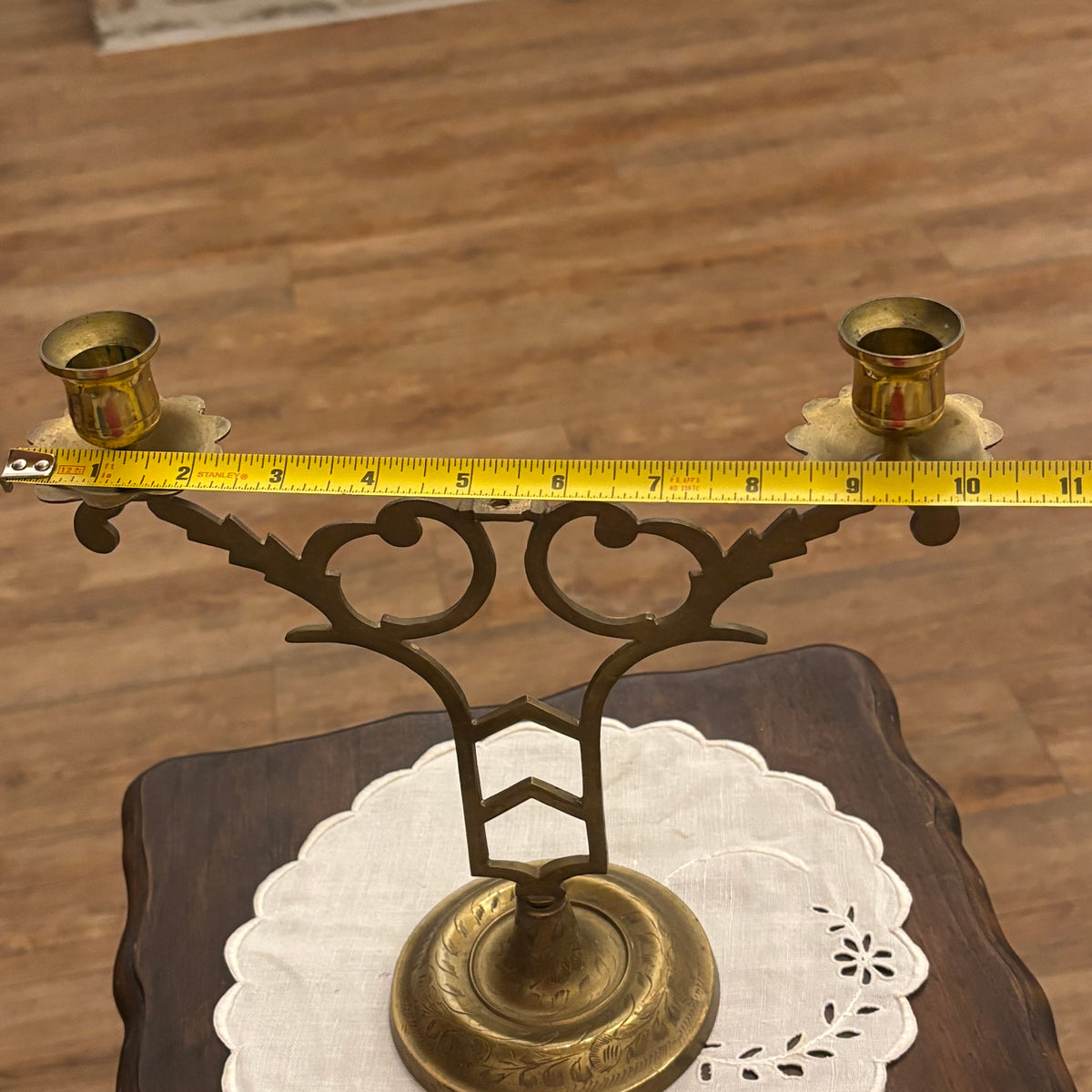 Brass Two Arm Candelabra with Etched Base