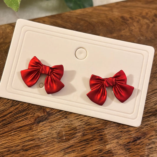 Bow Post Back Earrings Metallic Red