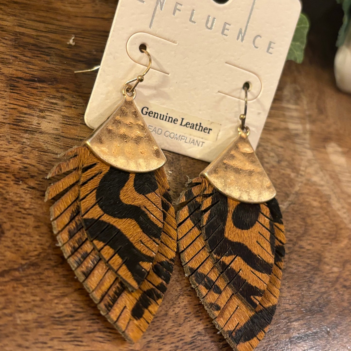 Tiger Print Leather Dangle Earrings