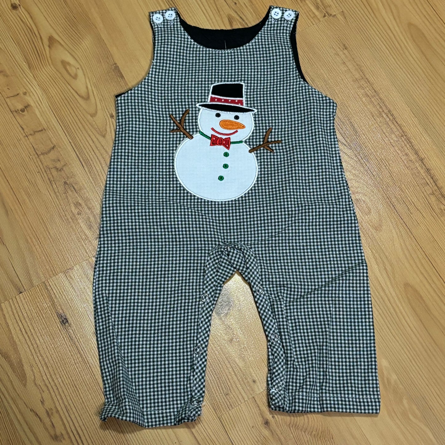 Infant Grey Plaid Snowman Appliqué Jon Jon