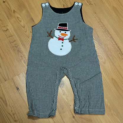 Infant Grey Plaid Snowman Appliqué Jon Jon