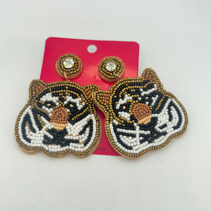 Tiger Face Seed Bead Statement Post Back Earrings