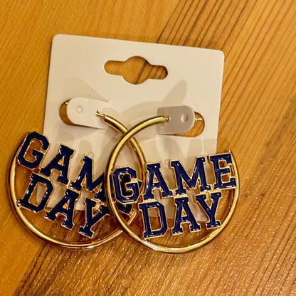 GameDay: Navy Blue Foam Finger Post Style Hoop Drop Earrings or Game Day Hoops