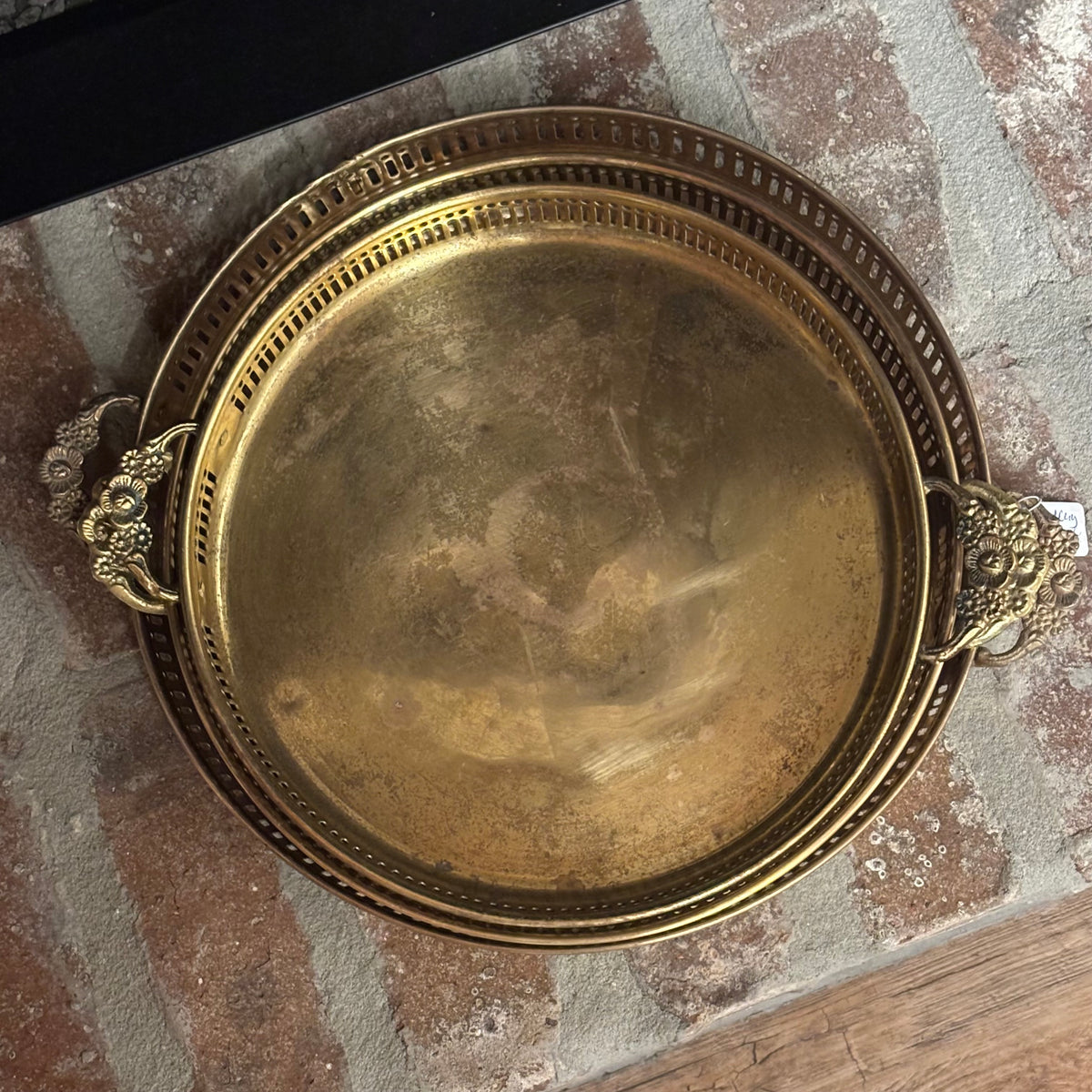 Brass Tray with Floral Embossed Handles • 3 sizes