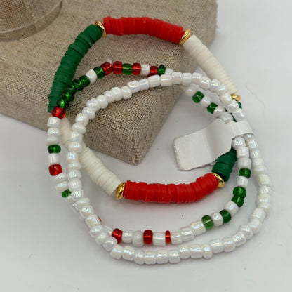 Christmas Heishi Bead and Pearl Bracelet Set