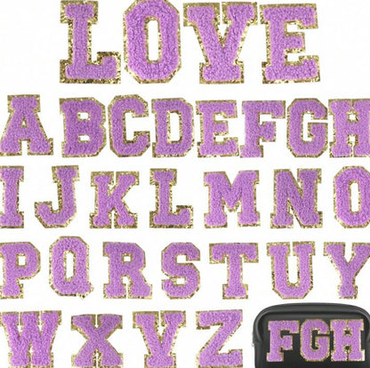 Chenille Iron On Patches Purple Trimmed in Gold
