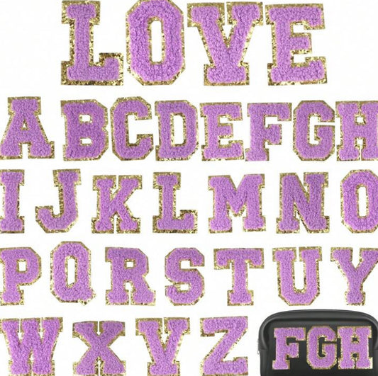 Chenille Iron On Patches Purple Trimmed in Gold