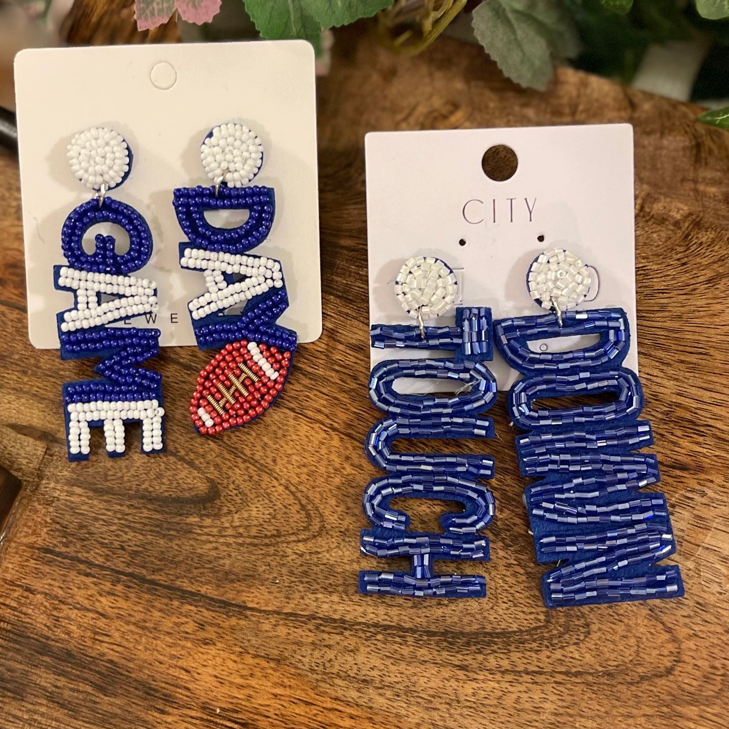 GameDay: Blue Touch Down • Game Day • Go Statement Seed Bead Post Style Earrings