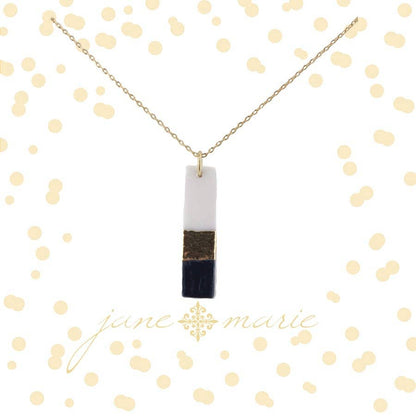 Colorblock White, Gold, and Navy Rectangle Necklace