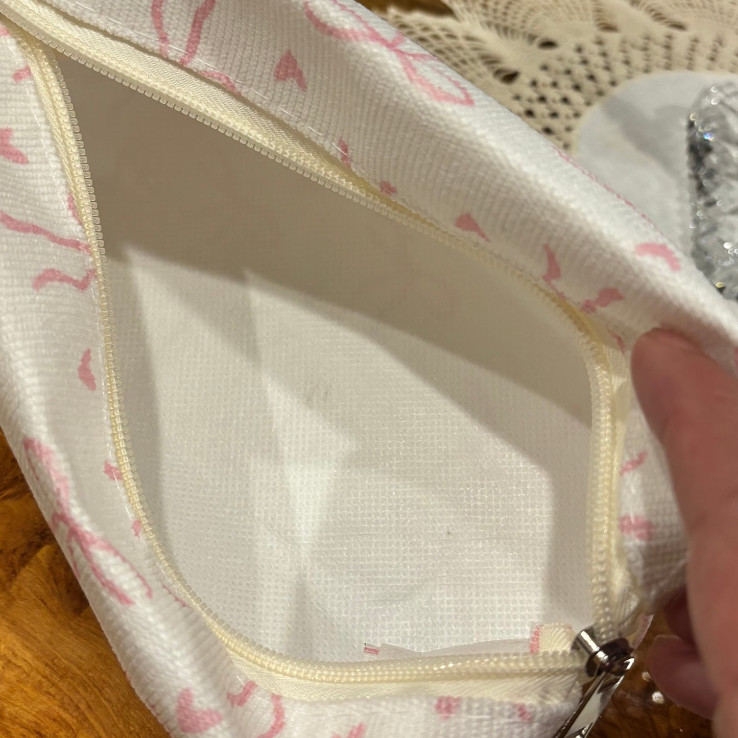 Cosmetic Bag Pink Bows and Hearts