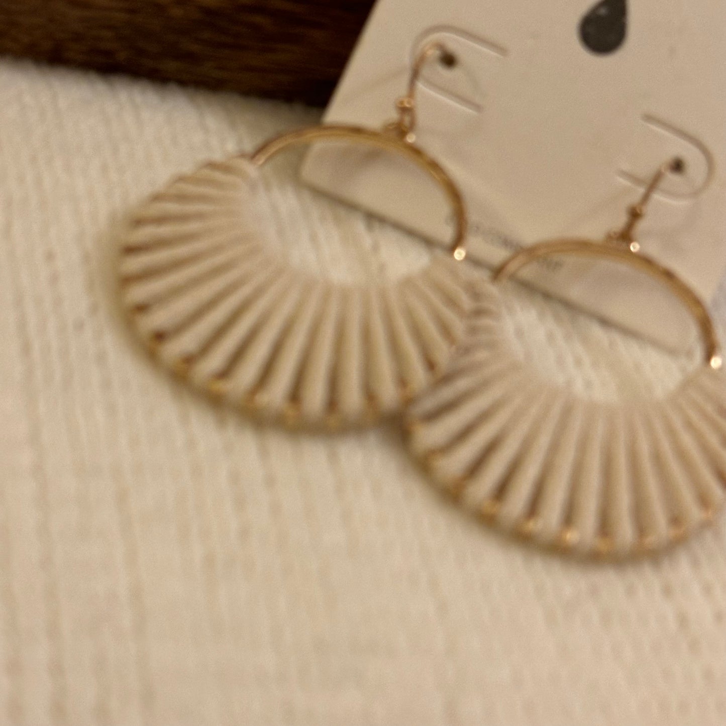 Ivory Leather And Gold Metal Dangle Earrings