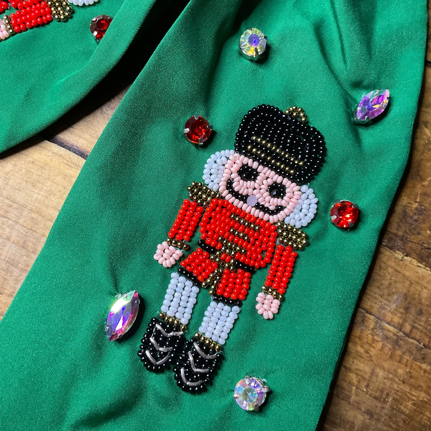 Christmas Hair Bow Featuring Seed Bead and Colored Stones