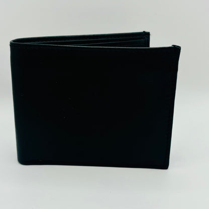 Mens Black Genuine Leather Center Flap Bifold Wallet