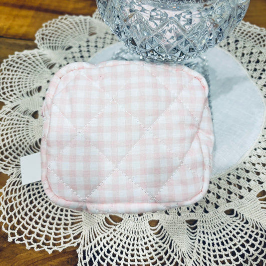 Cosmetic Bag with or without Ruffle in Pink Gingham
