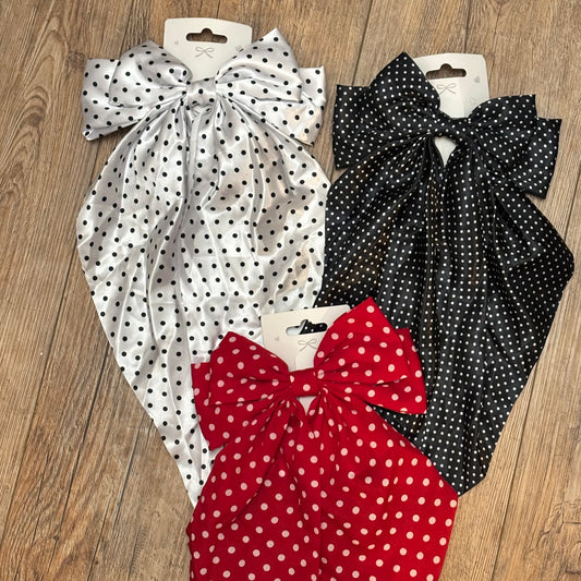 Polka Dot Large Hair Bow • White • Black • Red