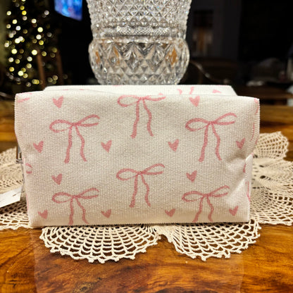 Cosmetic Bag Pink Bows and Hearts