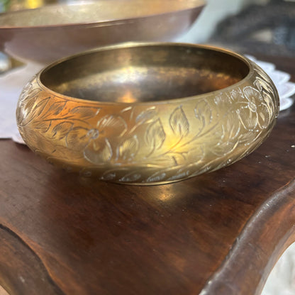 Solid Brass Peacock Etched Bowl or Floral Etched Bowl