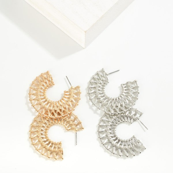 Woven Metal Hoop Earrings in Gold or Silver