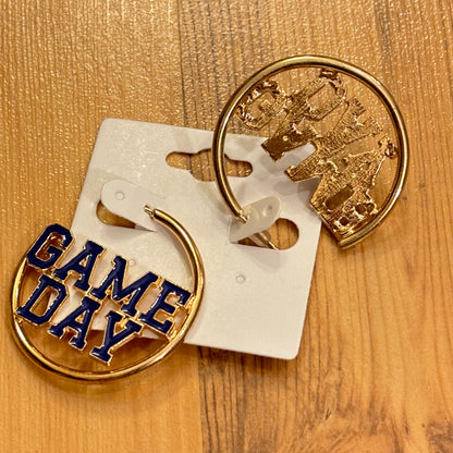 GameDay: Navy Blue Foam Finger Post Style Hoop Drop Earrings or Game Day Hoops