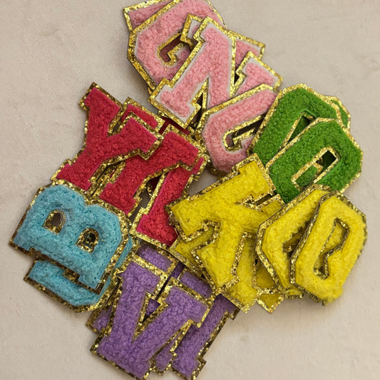 Chenille Stick On Patches Various Colors Trimmed in Gold