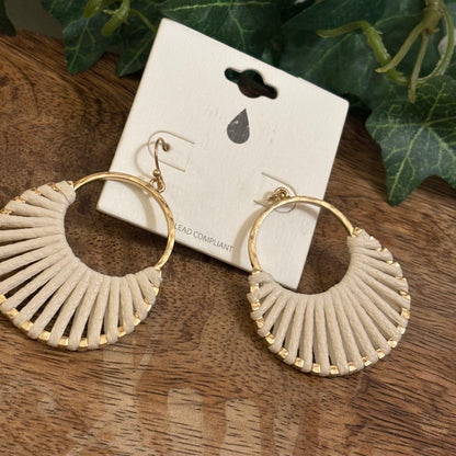 Ivory Leather And Gold Metal Dangle Earrings