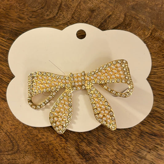 Rhinestone and Pearl Encrusted Bow Barrette