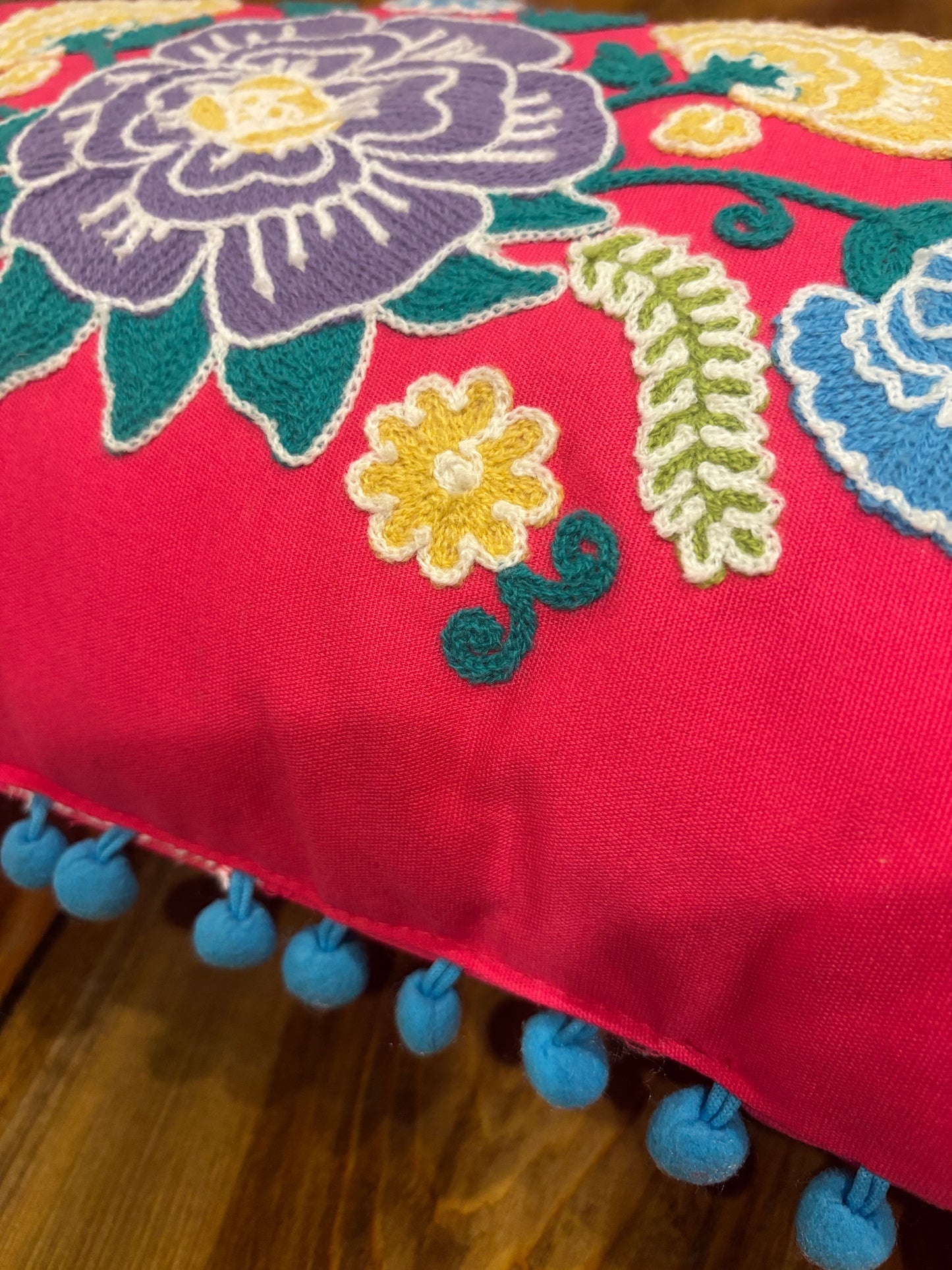 decorative embroidered floral throw pillow