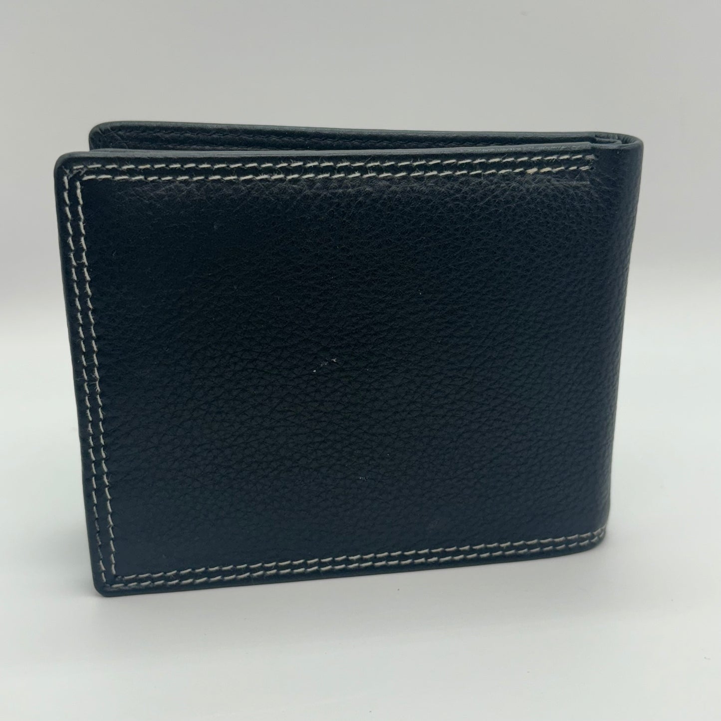 Men’s Black Genuine Leather Bifold Wallet with White Threading