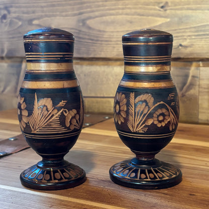 Carved Wood Salt & Pepper and Toothpick Holder Set