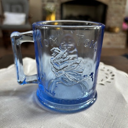 Indiana Glass Tiara Nursery Rhymes Blue Glass Children's Dinnerware - Mug, Cereal Bowl And Three Compartment Plate