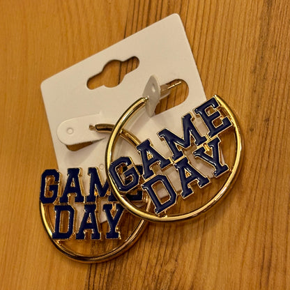 GameDay: Navy Blue Foam Finger Post Style Hoop Drop Earrings or Game Day Hoops