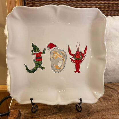 Cajun Joy Square Platter   White/Multi 11.5x11.5