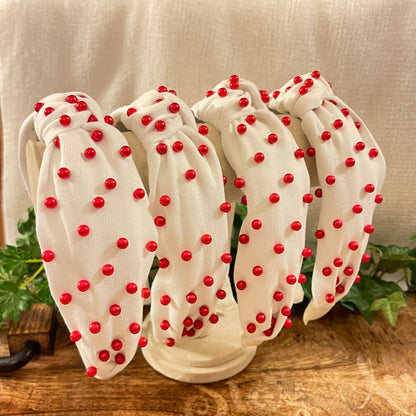 White Headband with Red Beads