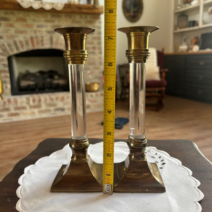 Pair of Brass and Lucite Candlesticks