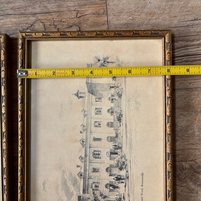 Pair of Framed Panoramic Prints Featuring Architectural Sketches of Historic Texas