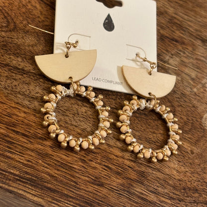 Circle Cut Wood Drop Earrings