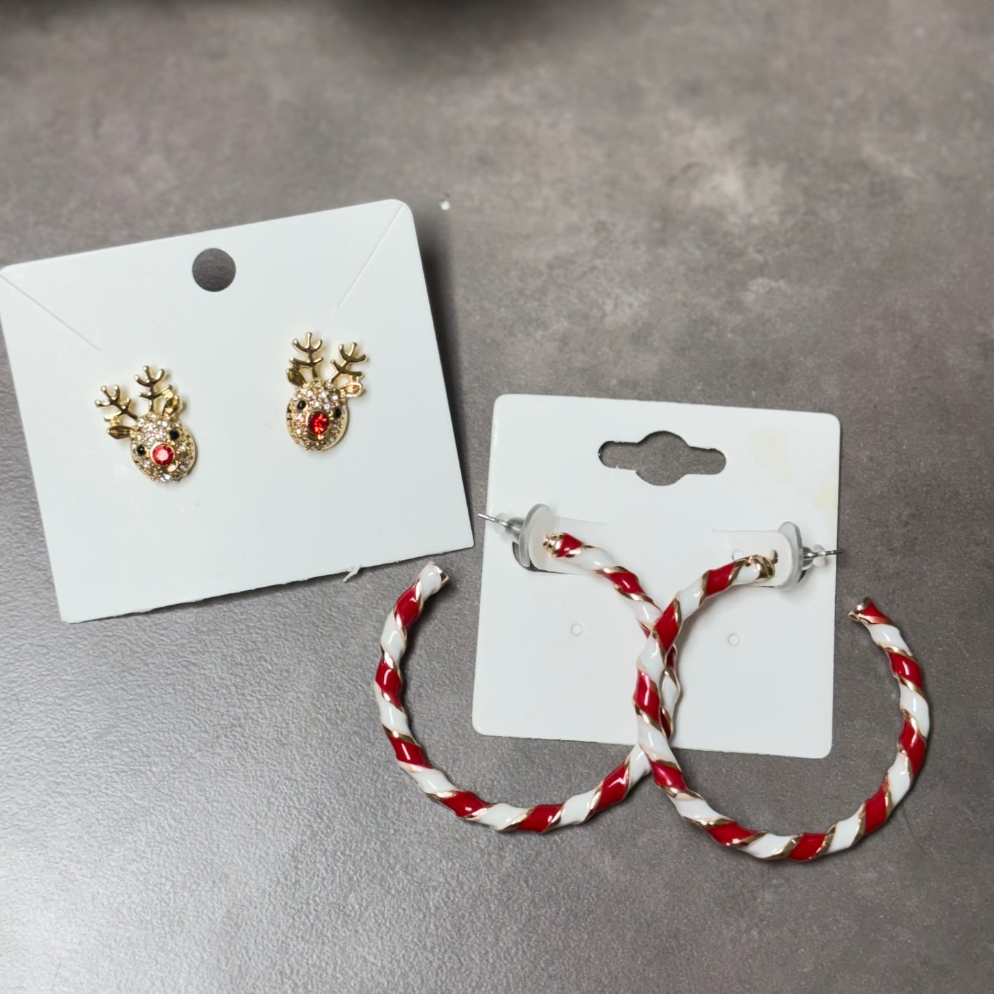 Christmas Post Back Earrings Reindeer or Candy Cane