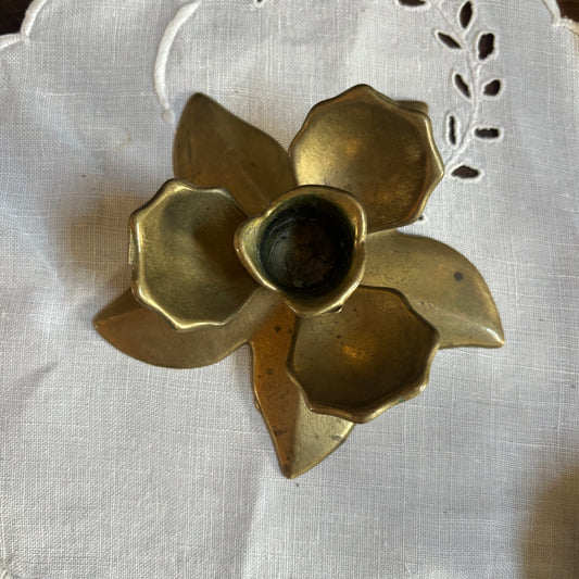 Vintage Brass Lotus Flower Candle Holder • Made In India