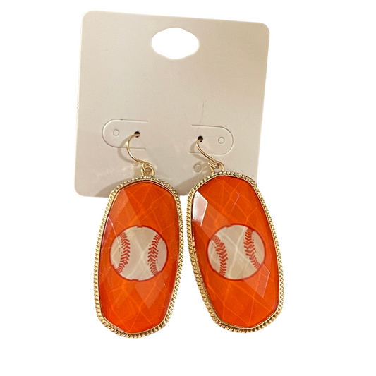 GameDay: Orange Baseball Drop Earrings