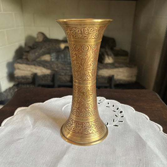 Etched Floral Brass Vase