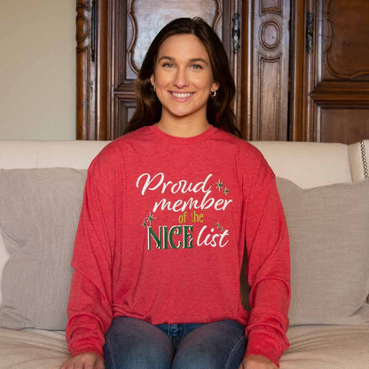 Nice List Long Sleeve Crew Neck T-Shirt Red/White