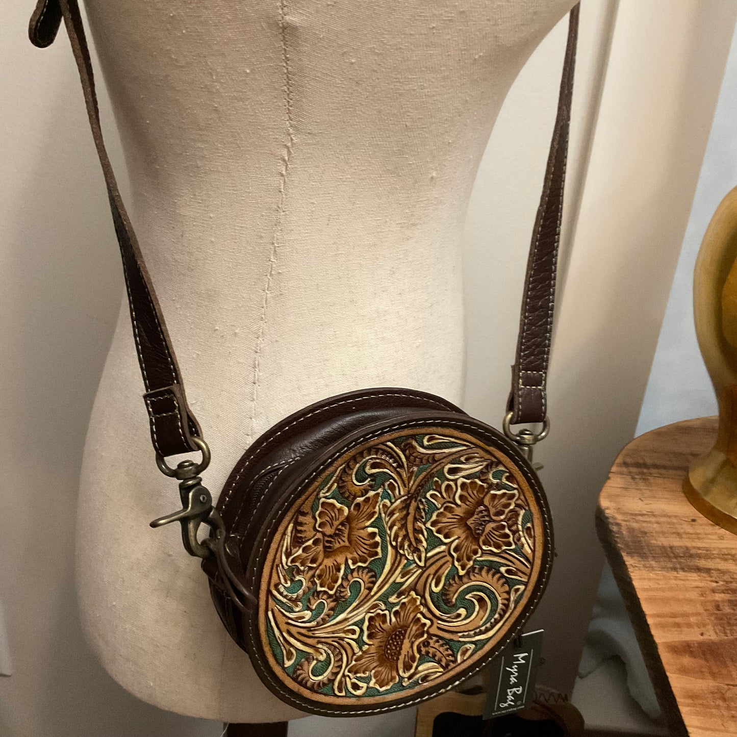 Magnolia Lane Hand-Tooled Round Crossbody Myra Bag