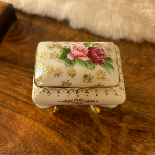 Vintage Porcelain Trinket Box, Porcelain Ring or Trinket Box, Porcelain Ring Box Painted Roses