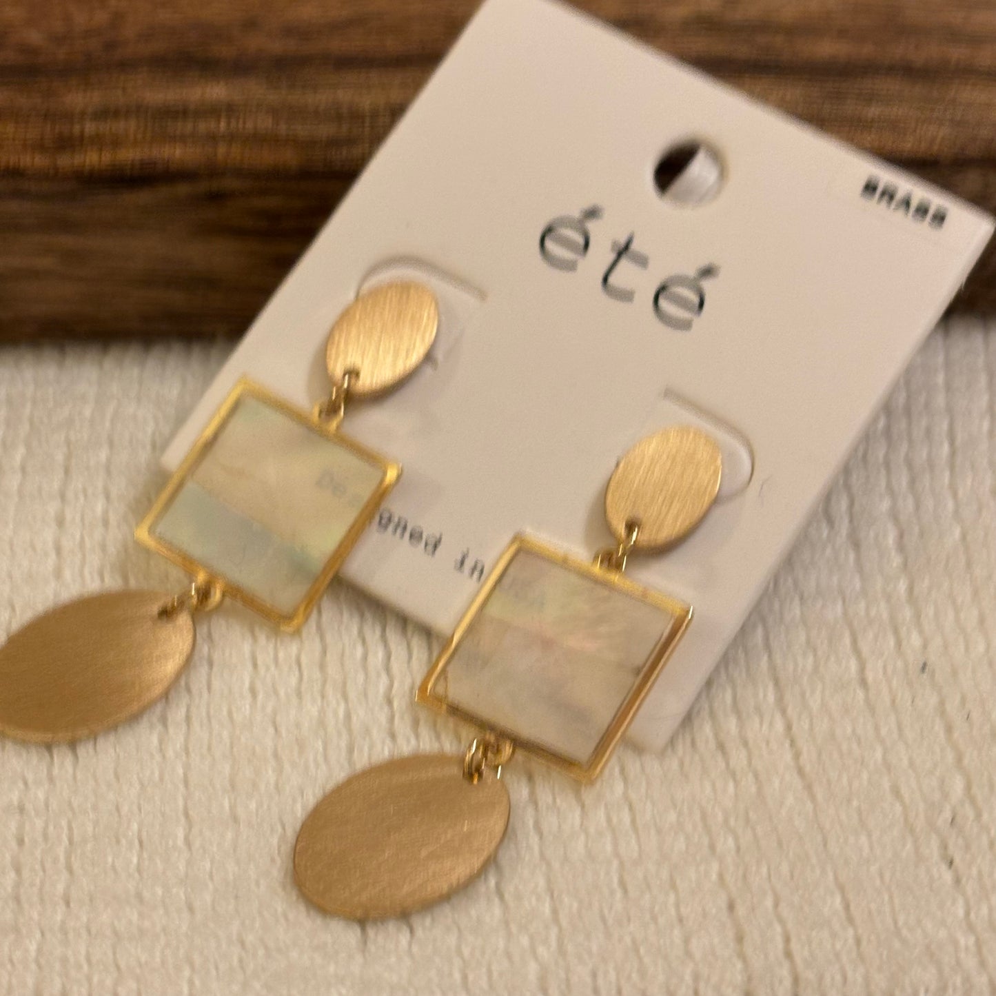 Gold Post Back Earrings with Mother of Pearl Square