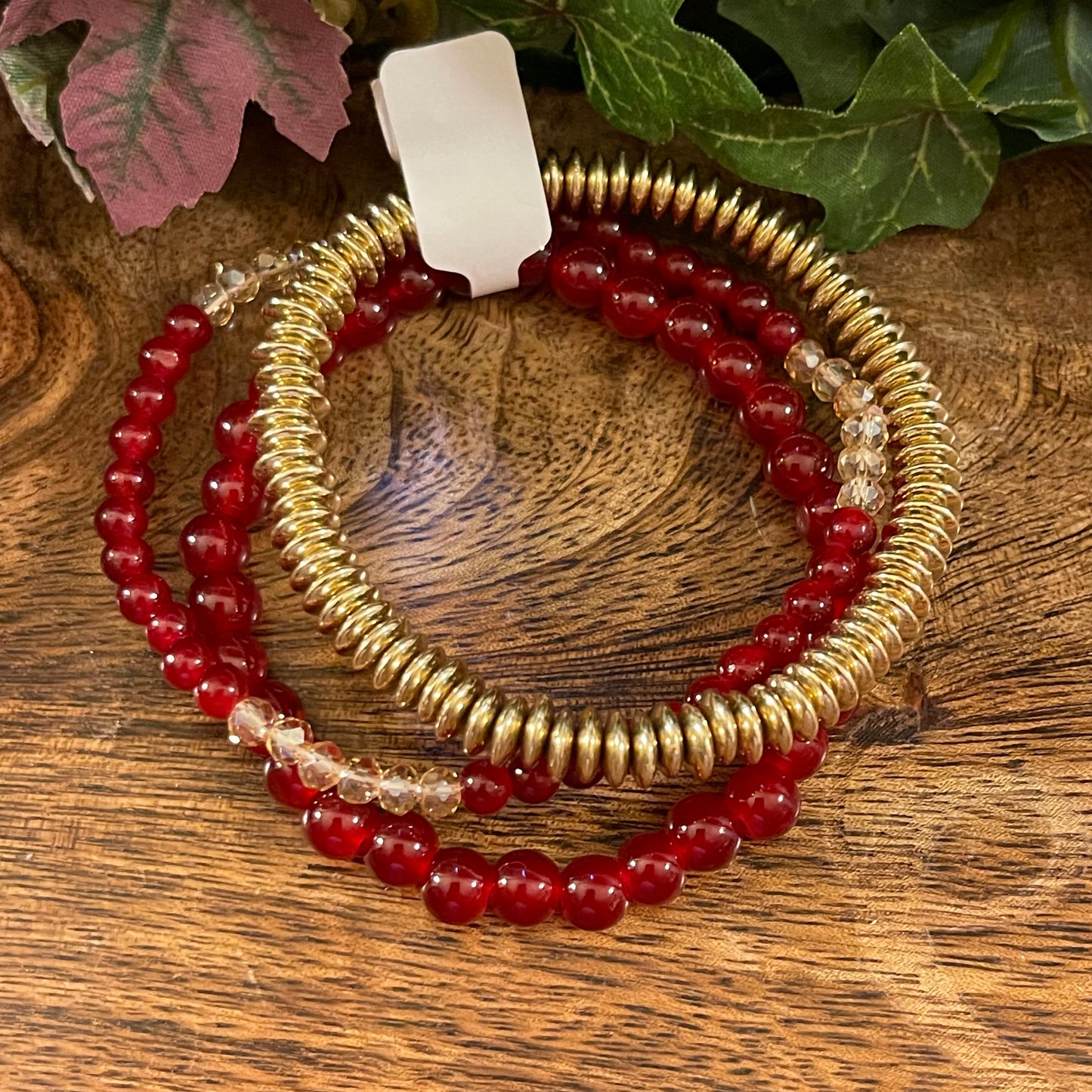 Bracelets - Red and Gold Accent Stretch Bracelet Set