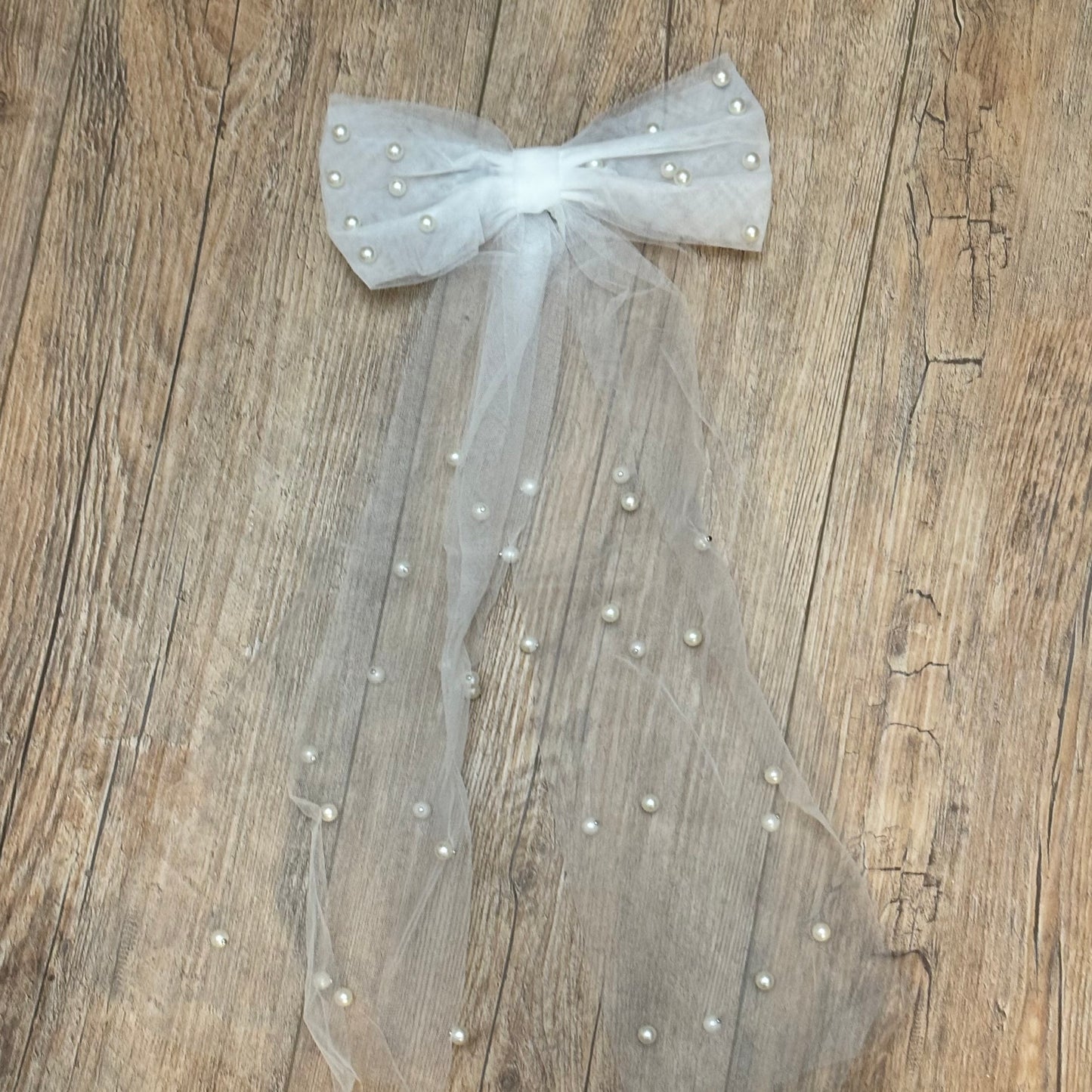 Large White Hair Bow • Faux Pearl