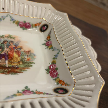 Schumann Reticulated Square Candy Dish, Couple in Garden 7"