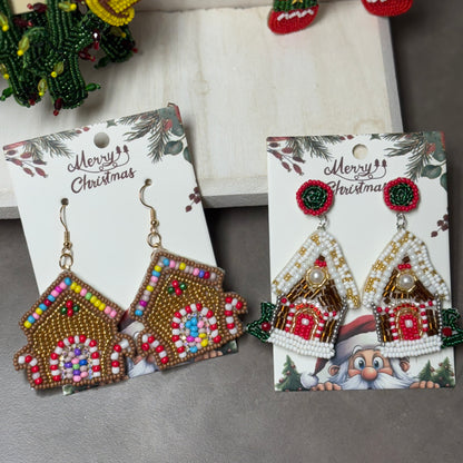 Christmas Statement Seed Bead Post Back Earrings Gingerbread