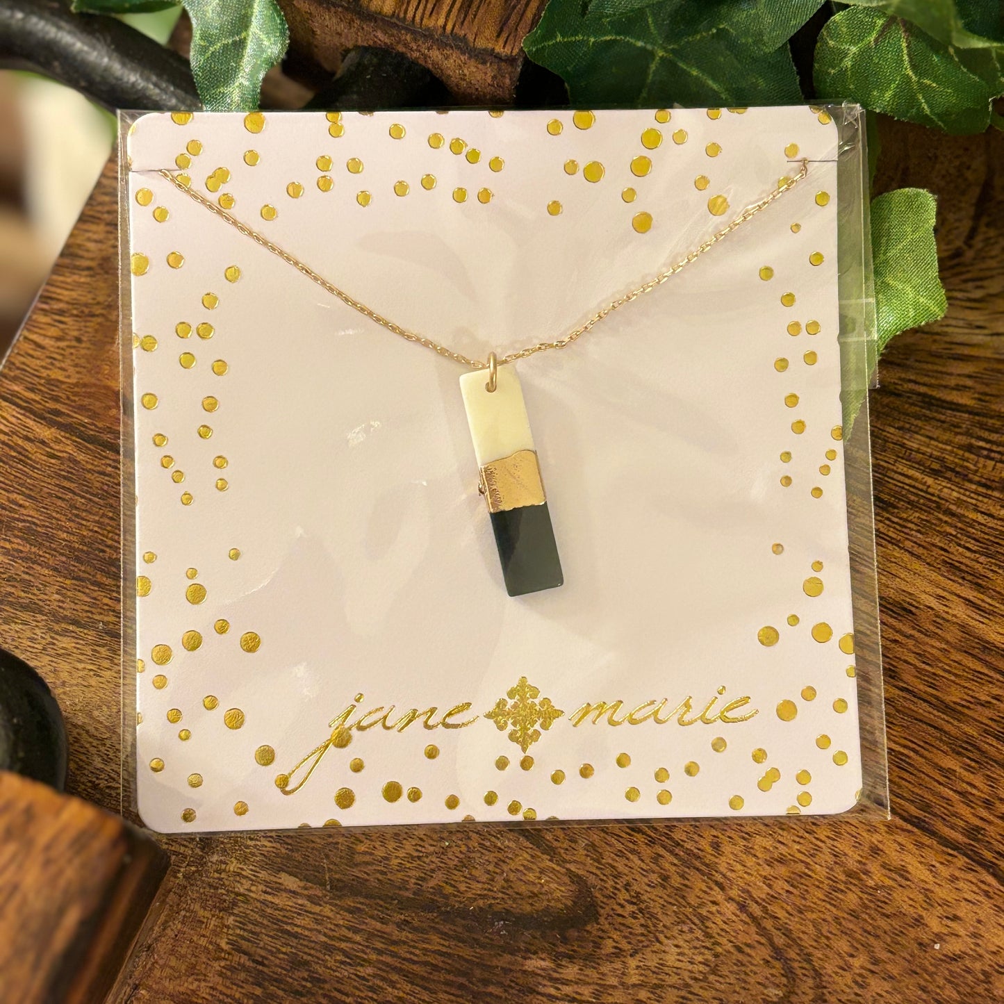 Colorblock White, Gold, and Navy Rectangle Necklace